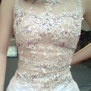 beautiful sheer pink prom dress!